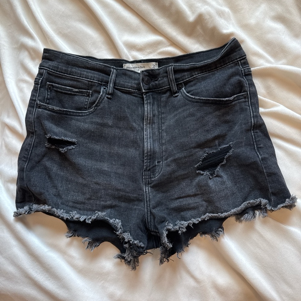 Abercrombie & Fitch Black Jean Shorts High-Waisted Distressed